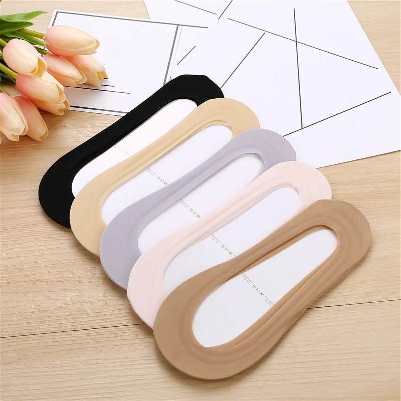 

5Pair Invisible Womens Sock Slippers Woman Girls Slippers Socks Short Silk Socks Non-Slip Invisible Boat Socks Summer Meias