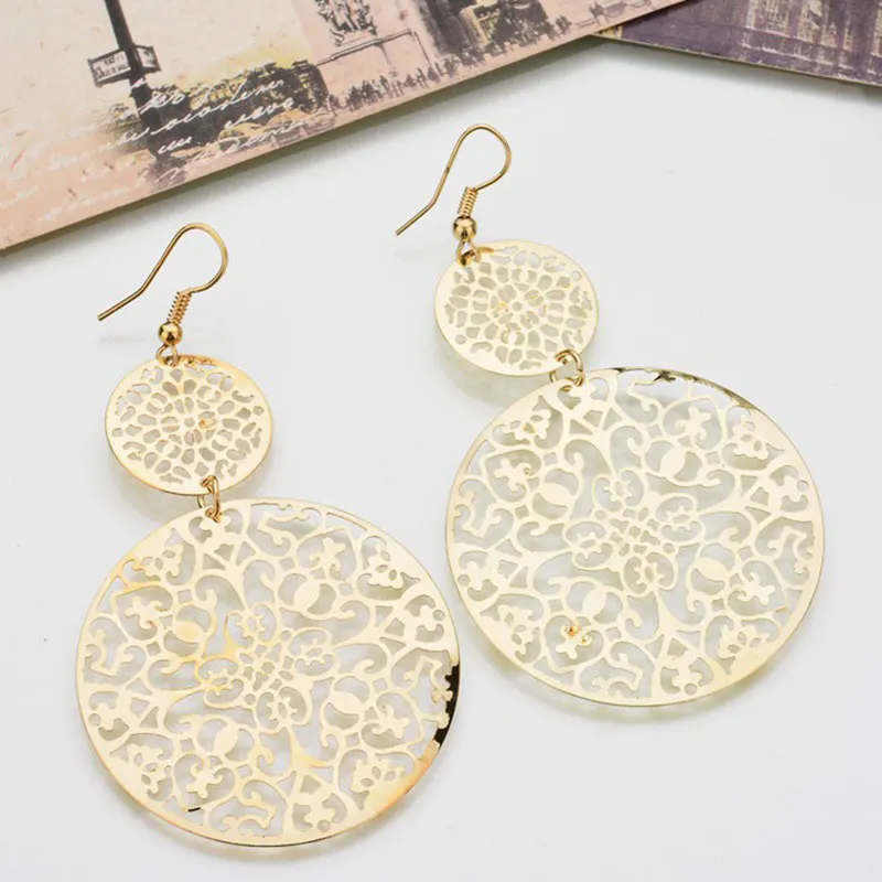 

.Bohemian retro fashion hot retro round hollow ladies round ethnic wind earrings jewelry wholesale