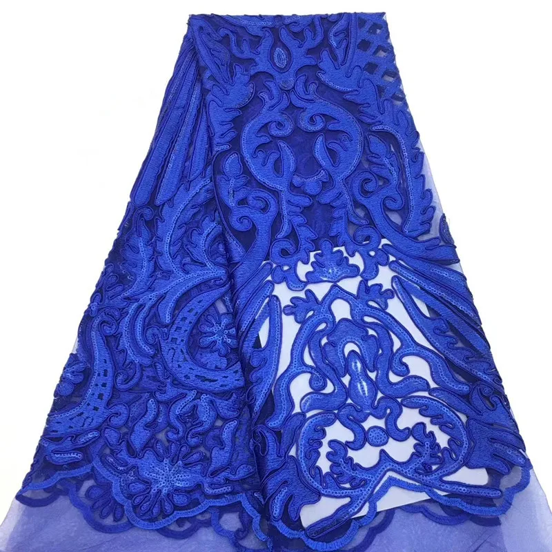 

HFX Nigerian Lace Fabrics for Wedding 2018 Royal Blue African Tulle Lace High Quality Sequins Embroidery Net Lace Fabric X1351