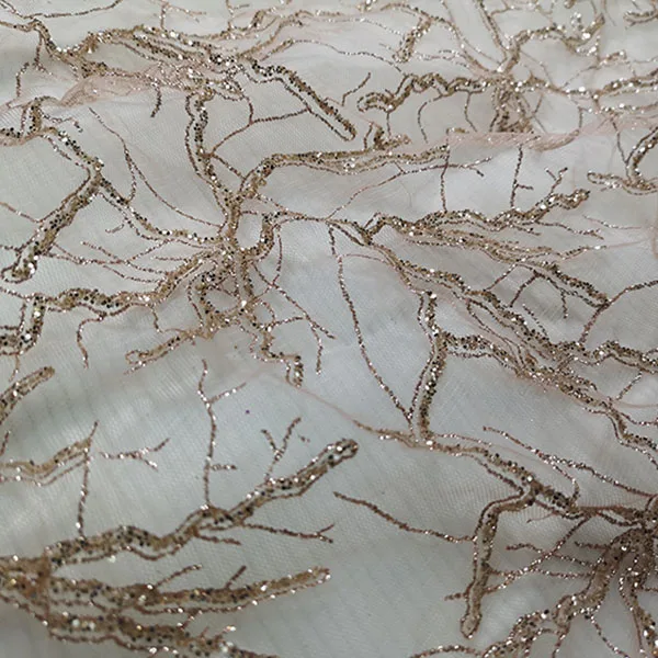 

90x130cm New Gold-stamping High-density Glitter Sequins Fabric Tree Shrew Pattern Embroidery Mesh Fabric Designer Material