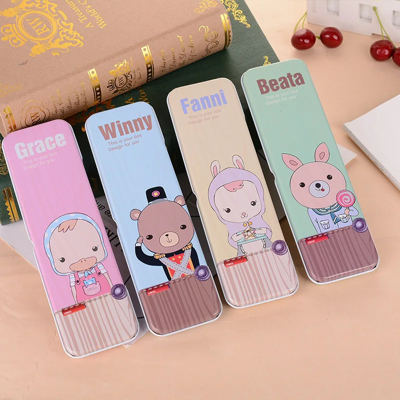 

Hotsale Cartoon Pattern Single-deck Tin Stationery Box Pencil Box School Student Stationery Pen Box Random Delivery