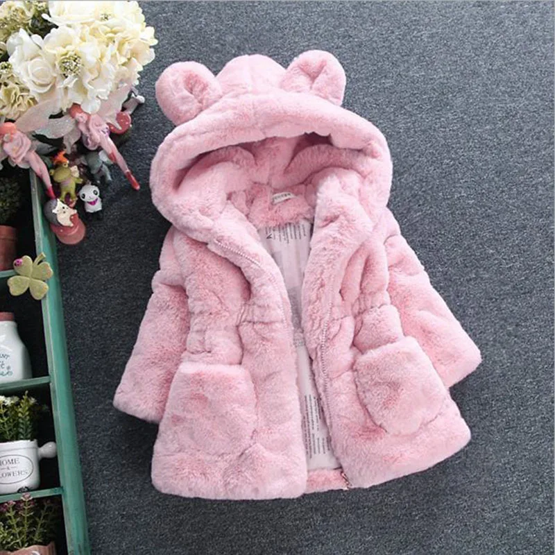 

Winter Baby Girl Clothes Faux Fur Fleece Coat Warm Jacket Xmas Snowsuit Baby Outerwear Clothes For 1-5Y Kid Girls