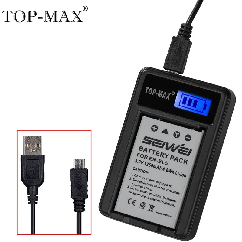 

TOP-MAX EN-EL5 Digital Camera USB Battery Charger+Cable For Nikon Coolpix P3 P4 P80 P90 P100 P500 P510 P520 P530 P5000 3700 7900
