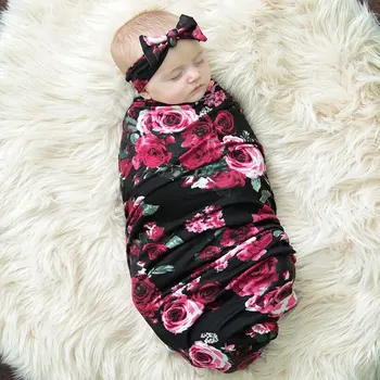 

Warm Bowknot Newborn Infant Cute Baby Bedding Comfortable Sleeping Soft Headband Receiving Blanket Set Wrap Floral Swaddle