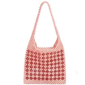 

New Lady's Handmade Pearl Flower Pink Bag Beaded Bag Hand Bag for Women