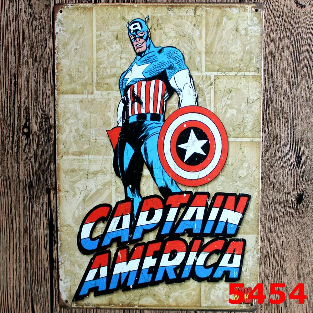 Captain America Kartun Plak Vintage Tin Sign Logam Plat Besi