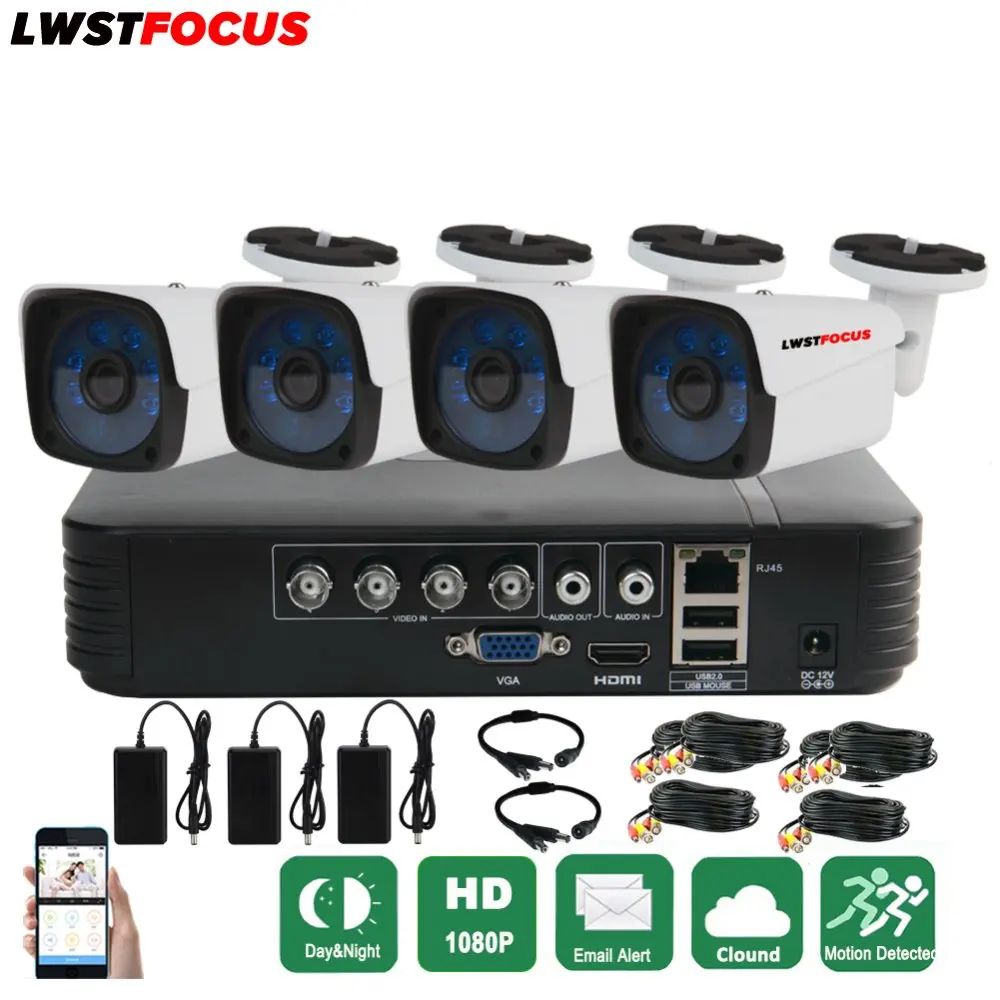 

LWSTFOCUS 4CH 1080N HDMI DVR 3000TVL 1080P HD Outdoor Security Camera System 4 Channel CCTV Surveillance DVR Kit AHD Camera Set