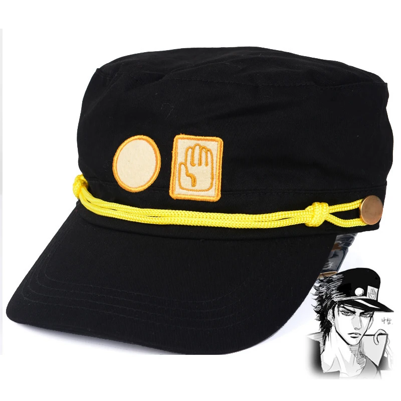 Anime JOJO JoJo's Bizarre Adventure Cosplay Accessories Caps Jotaro Kujo Cosplay Hats Army Military Flatcap Badges Anime Around