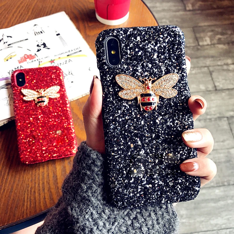Для iPhone 6 6S Plus 7 8 X XS XR MAX задняя крышка DIY Kawaii милый Блестящий Кристалл пчела