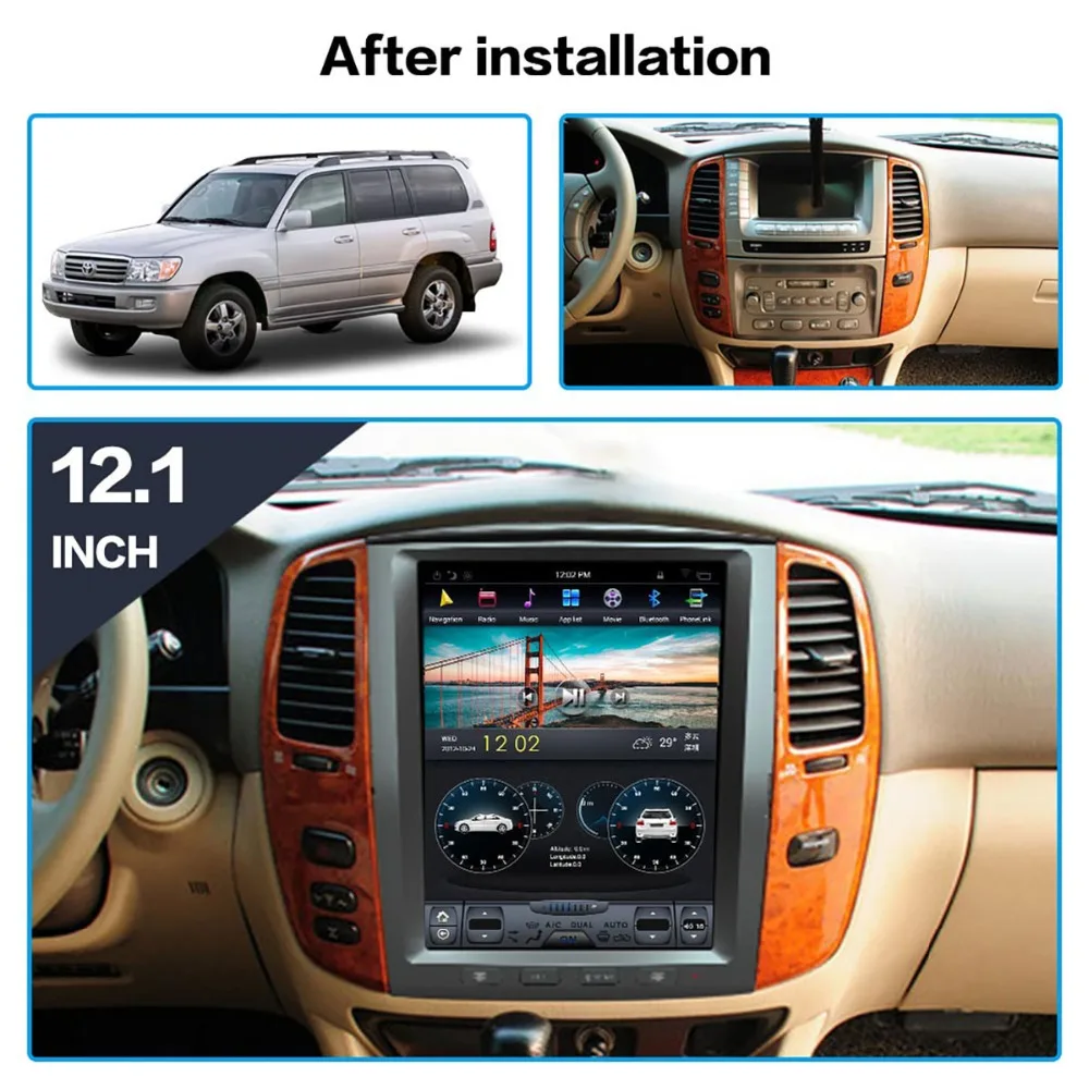 Top Tesla style 4K Screen Multimedia Car No DVD Player GPS Navigation For TOYOTA LAND CRUISER LC100 2003-2007 headunit radio tape 1