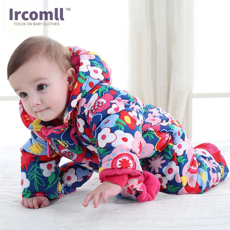  Ircomll 2019 Newborn Baby Rompers Winter Kid Baby Girl Boy Infant Clothes Camo Flower Hooded Jumpsu