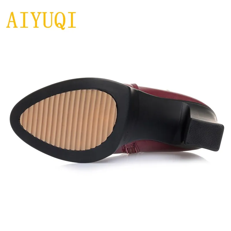 AIYUQI 2018 new genuine leather women's snow boots. warm wool fashion red Martin boots. female size 41 42 43 wedding boot women Women's Shoes