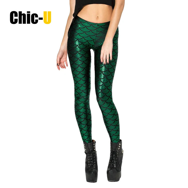 Digital print women Mermaid Leggings work out plus size legging black leather legging big Plus