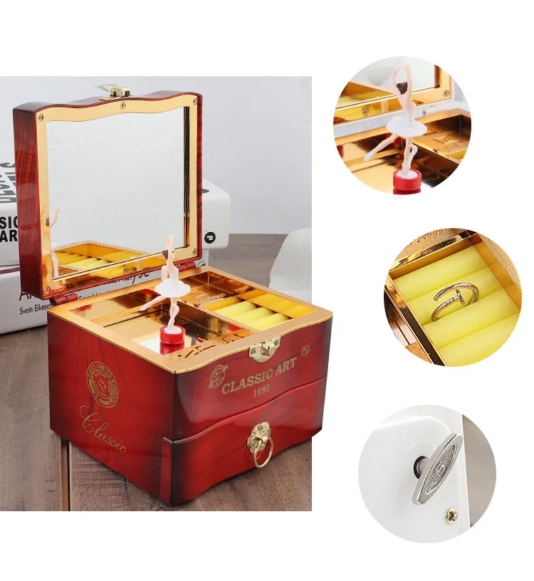Caja de música con tema clásico de Ballet rotativo Castillo en el cielo, reloj y caja de joyería chica mano manivela AGENCIA DE MÚSICA regalo