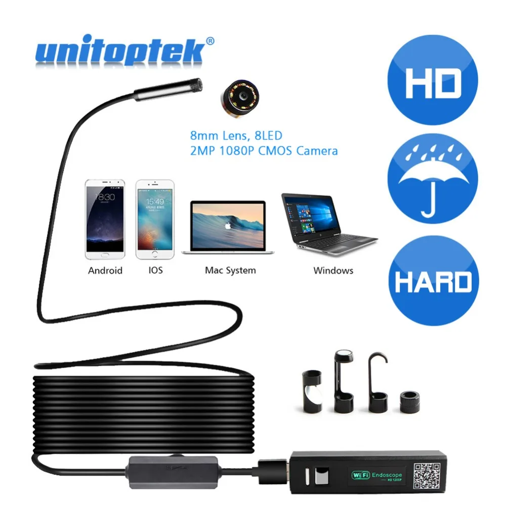 Wi Fi эндоскоп камера HD 1200P 1 5 м жесткий провод IP68 водонепроницаемый контроль