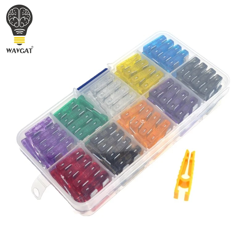 

WAVGAT Medium Car Fuses 2A 3A 5A 7.5A 10A 15A 20A 25A 30A 35A + Clip Amp with Plastic Box Assortment Auto Blade Fuse SUV