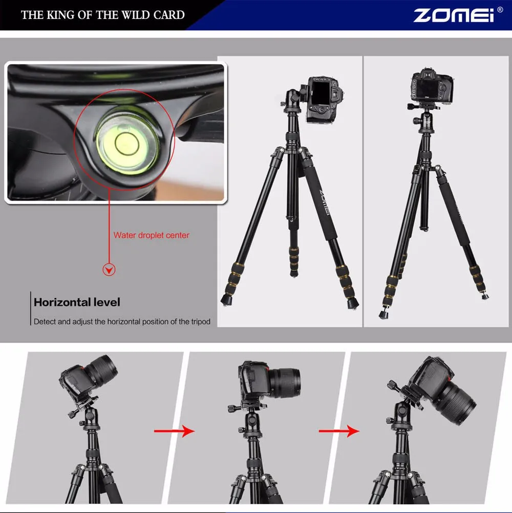 Zomei Z688 Профессиональный фотографический дорожный Компактный алюминиевый сверхмощный штатив монопод и шаровая Головка для цифровой DSLR камеры