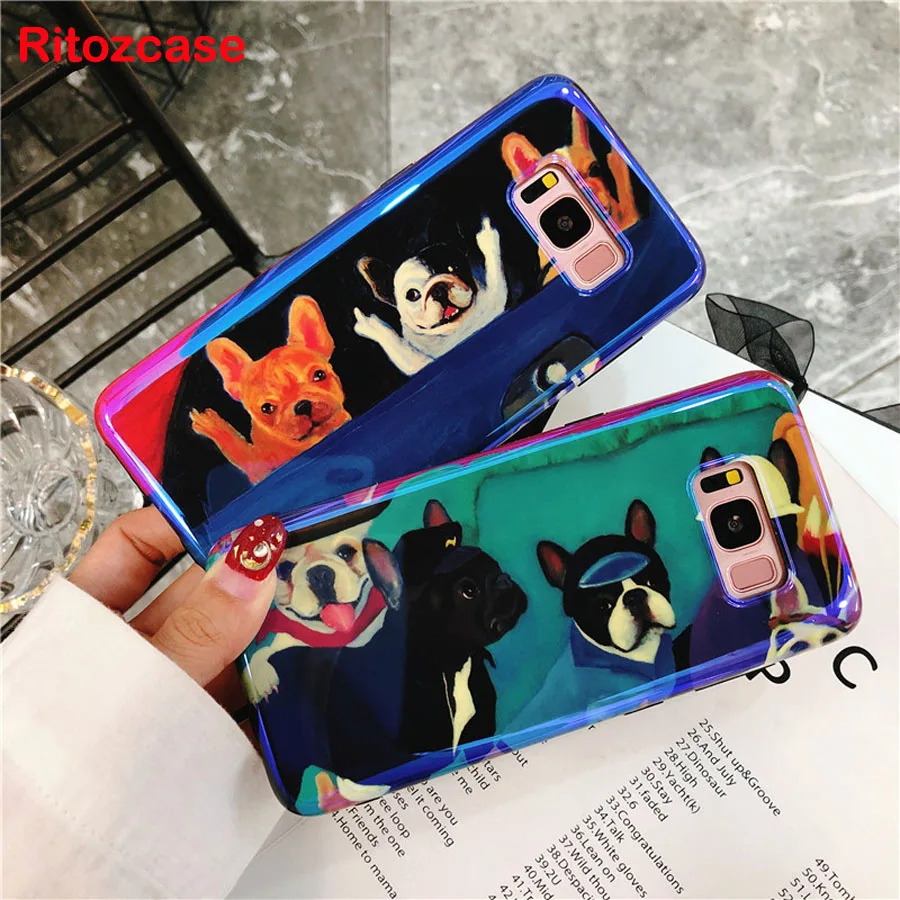 

For samsung galaxy s8 s9 plus note 8 9 case New blue ray cartoon pet dog pattern glossy soft silicon phone bag cases Ritozcase