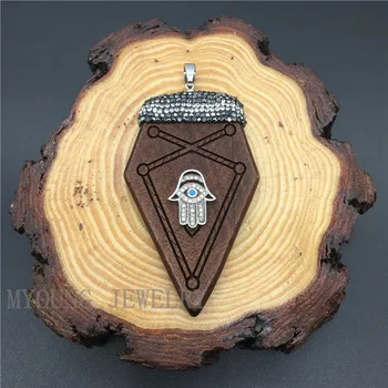 

MY1146 Arrowhead Wood Pendant With Rhinestone Paved And CZ Micro paved Hamsa Hand Or Star Charm Pendant