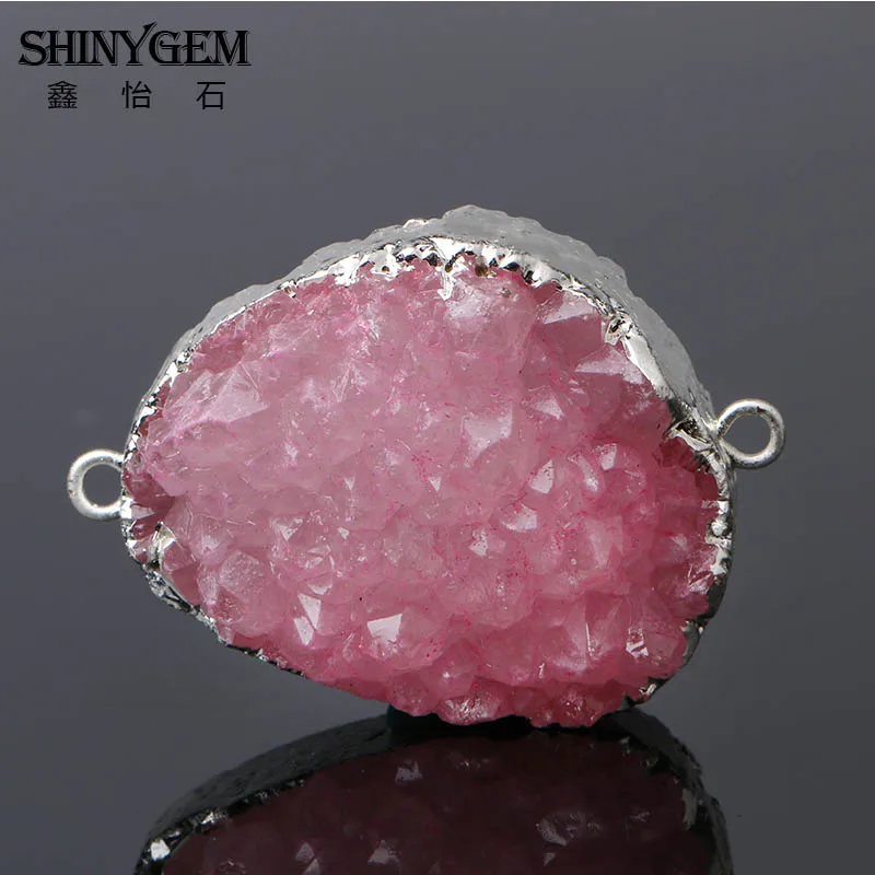 ShinyGem нерегулярные Подвески Druzy 6 цветов хрустальные подвески серебряная рамка натуральный камень подвеска-Маятник для изготовления ювелирных изделий 1 шт - Окраска металла: Pink