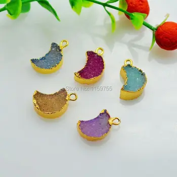 

Wholesale Fashion 6Pcs Mix Color Pendant Moon Rainbow Stones Gold Color Pendant Jewelry Unique Necklace Pendant