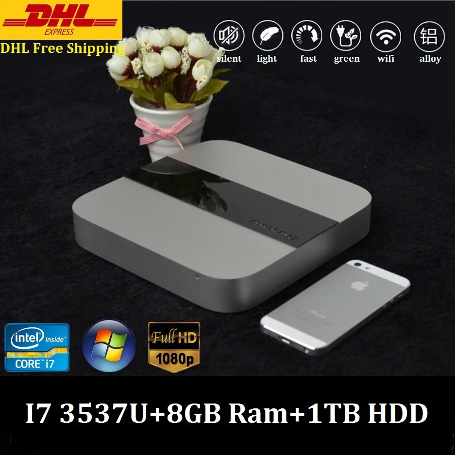 Lowest Price Mini PC i7 Smart Client Desktop Computer Intel Core i7 3537U Max 3.1GHz 8GB Ram 1TBB HDD HD Graphics 4000 DHL Free Shipping
