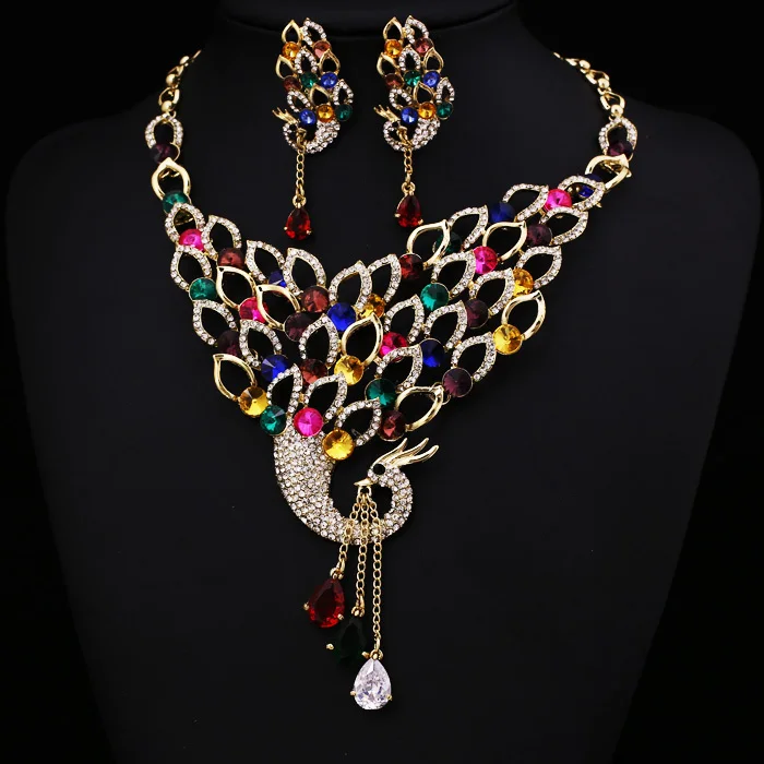 New Arrivals Peacock Wedding Jewelry Set Crystal and Rhinestone