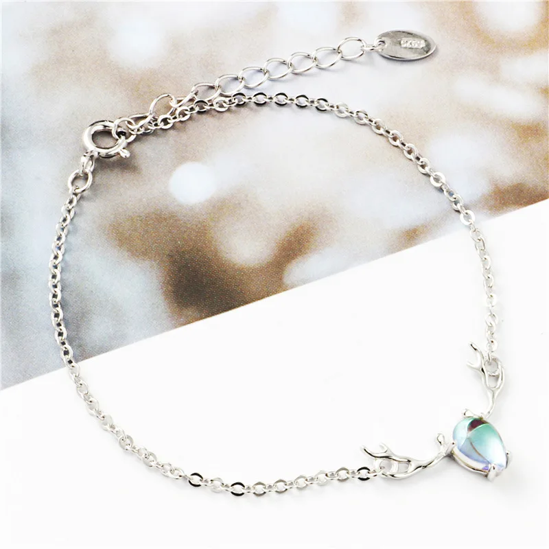 moonlight stone elk bracelet 100% 925 Sterling Silver Jewelry fashion hypoallergenic bracelets for girl gift