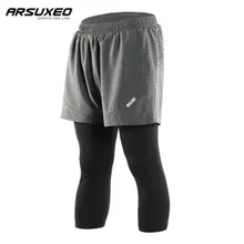 ARSUXEO мужские 2 в 1 беговые марафон быстросохнущие дышащие шорты с 3/4 компрессионные колготки тренировочные шорты для упражнений брюки