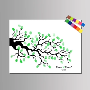 

Horizontal Tree Of Grow Free Personalized Custom Name Date Fingerprint DIY Guestbook For Wedding Valentine's day Unframed HK088
