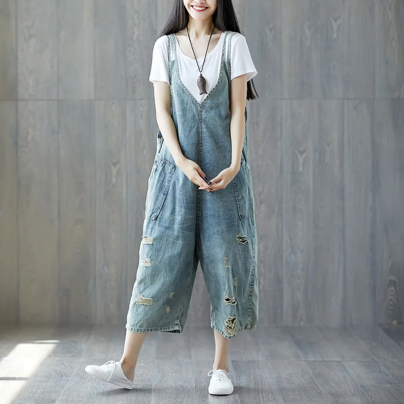 women-thin-denim-jumpsuits-2018-bleached-ripped-wide-leg-bib-denim-overalls-big-size-drop-crotch-rompers-calf-length-pants-yt611