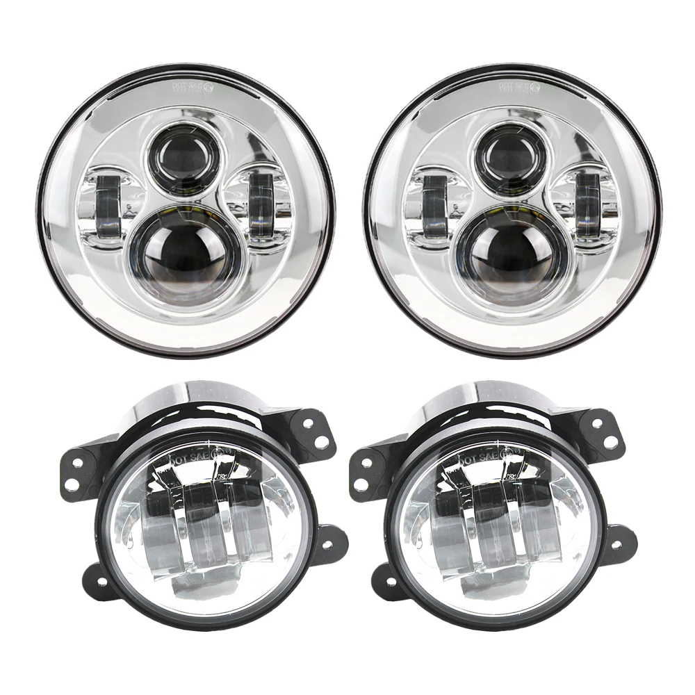 DOT Approved 7inch Round LED Headlight + 4 inch LED Fog Lights High Low