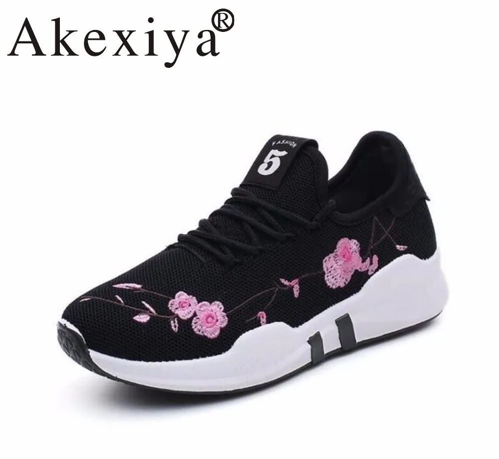 Akexiya Brand Newest Peach Flower Embroidered Running Shoes For Outdoor