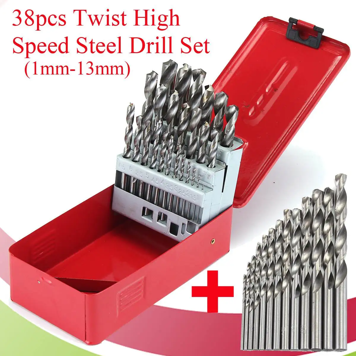 

38 pcs HSS High Speed Steel Metric Drill Bit Set in Metal Case, 1mm - 13mm