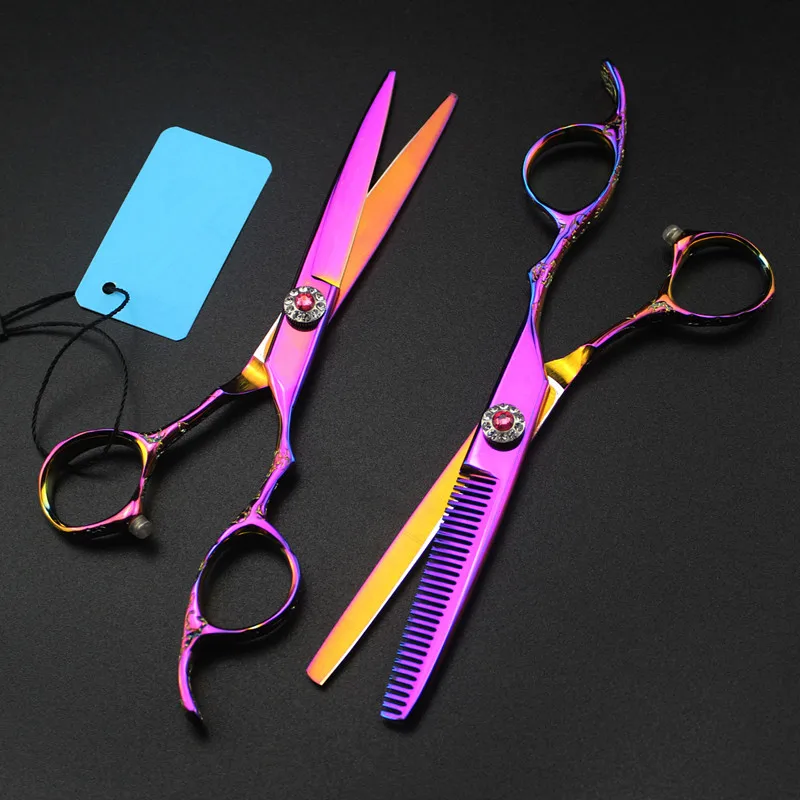 

high quality Japan 440c 6 '' purple plum hair scissors cutting barber makas hair scissor thinning shears hairdressing scissors