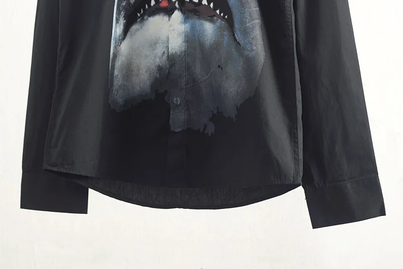 Мужская рубашка с принтом акулы, свободные Брендовые мужские рубашки, дизайнерская Высококачественная Мужская повседневная одежда с длинным рукавом, черная рубашка S01