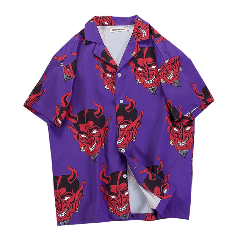 

Modish Hawaiian Men Shirt Hip Hop Devil Print Chemise Homme Short Sleeve Summer Rapper Harajuku Loose Casual Blusa Masculina