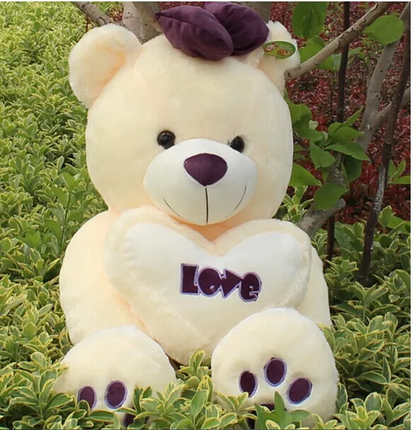 

big lovely purple bow teddy bear toy plush heart bear with 'love' on the heart bear gift about 105cm