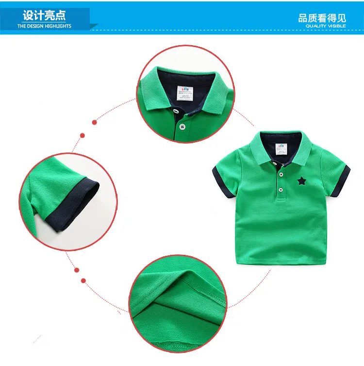 2018 Casual 2-10 Years Children Birthday Clothing Cotton Short Sleeve Turn-Down Collar White Blue Star Print Kids Boys Tee Shirt (6)