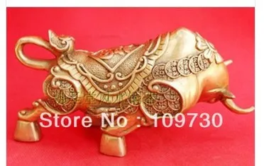 

00450 Chinese handmade bronze FU bull statue * Zodiac