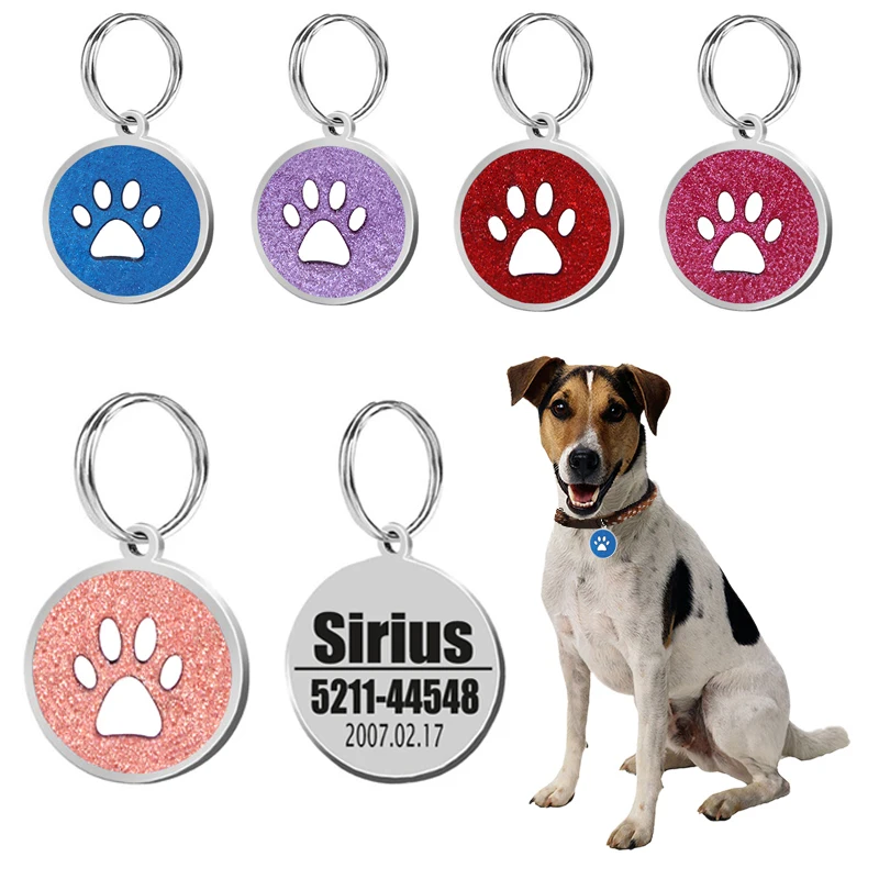 Dog ID Tag Engraved Metal Customized Pet Tags Small Large Dog Accessories Personalized Bone Paw Name Tag Plate Collar Decoration