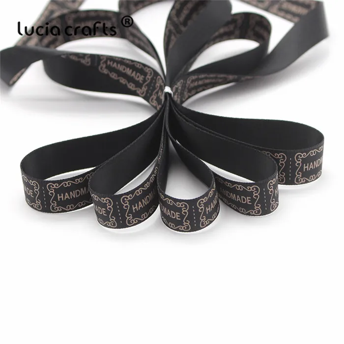 Lucia crafts 15 мм бежевый черный с принтом ручной работы дизайн атласные ленты для отделки одежды шитье DIY подарочная упаковка 3y/лот T0103 - Цвет: Black