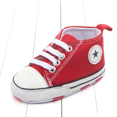 Новые парусиновые классические спортивные кроссовки для новорожденных мальчиков и девочек; обувь для первых шагов; обувь для малышей с мягкой нескользящей подошвой; детская обувь - Цвет: Red Star