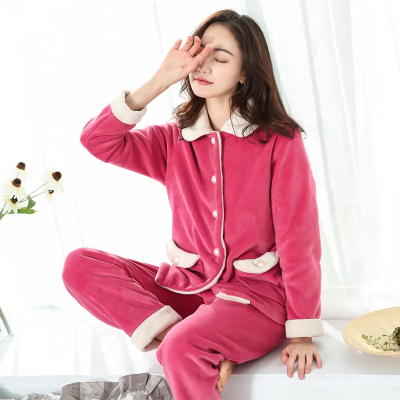 High Quality Thick Flannel Pajamas for Women Winter Home Clothes Cute