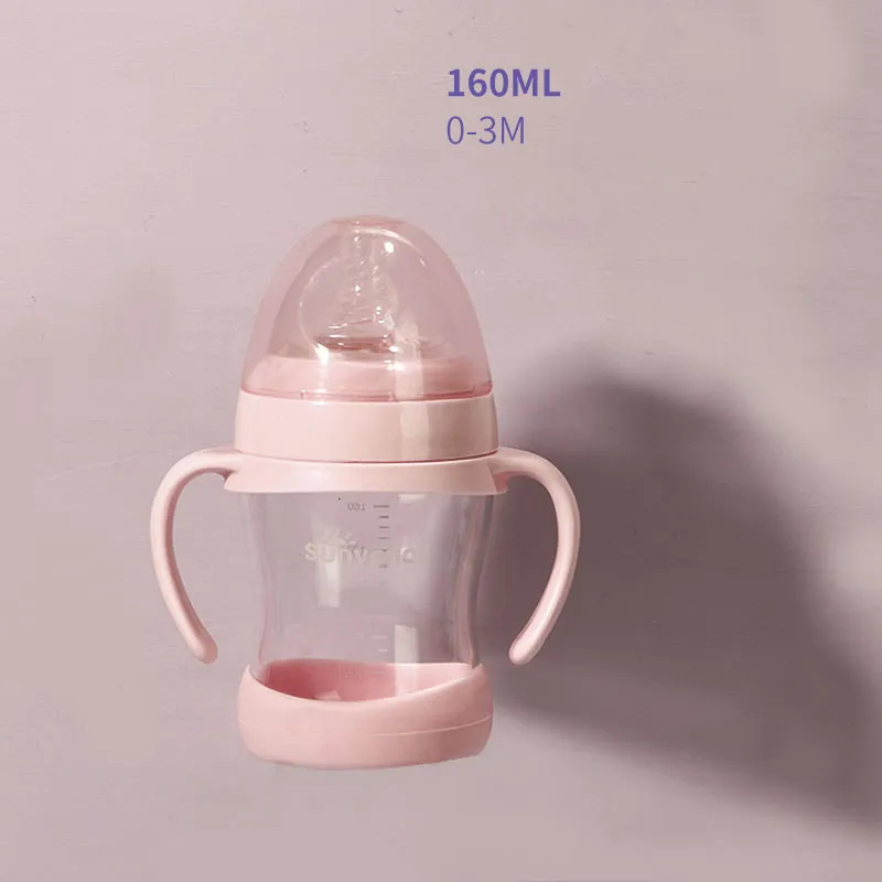 SUNVENO бутылочка для кормления детей 160 мл/280 мл стеклянные детские бутылочки с сосками для кормления новорожденных младенцев Молочный Сок - Цвет: Pink 160ml