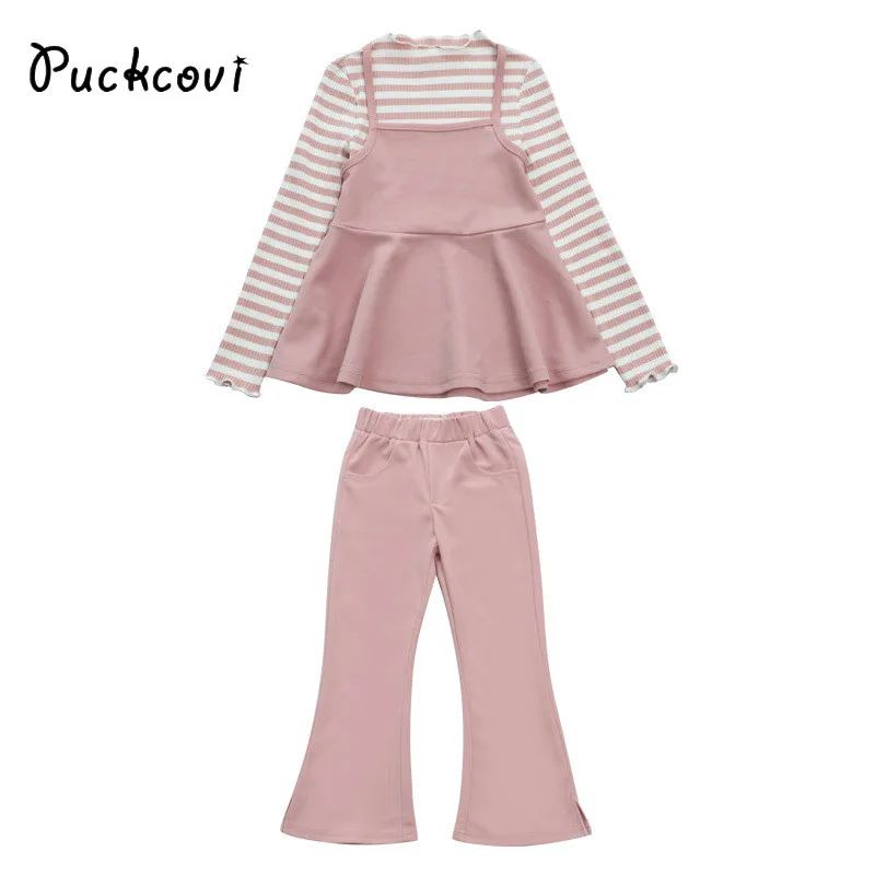

Puckcovi Girls Clothing sets Cotton kids fashion three-piece suit for girl Roupas infantis menina Autumn Kids clothes 4-13y