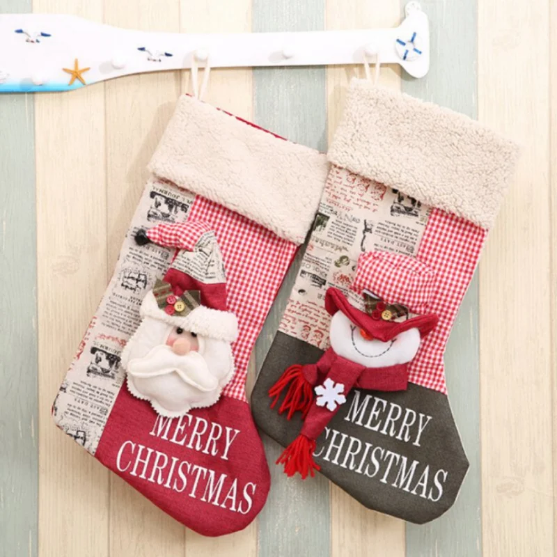 

Big Christmas Stocking Decoration Clothes Santa Socks Christmas Gift For New Year Candy Gift Bags For Kids Baby