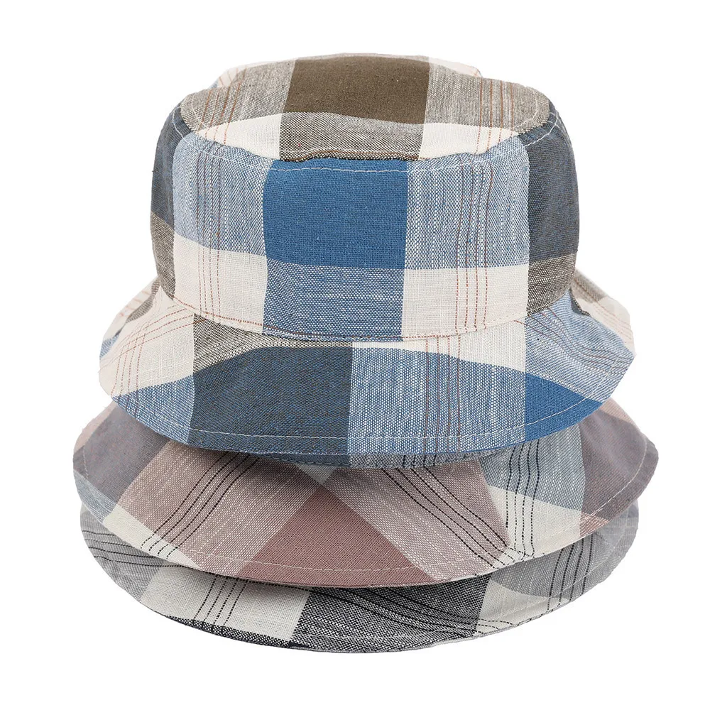 Lady Bucket Hat Festival Fishing Fisher Outdoor Summer Sun Beach Plaid Cap
