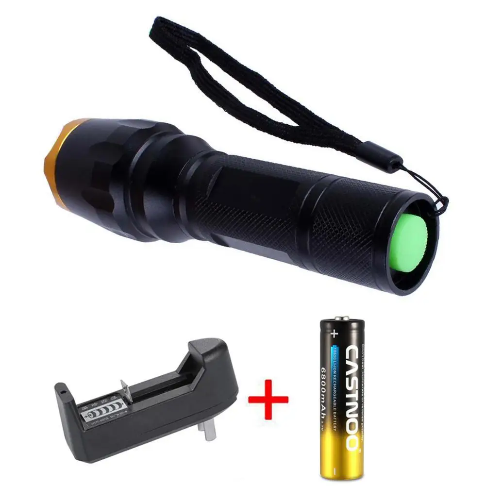Zoomable 3000LM T6 LED Flashlight 5 Mode Torch Light Golden Head