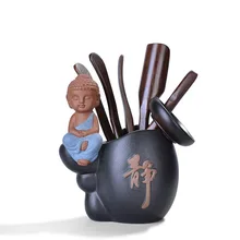 6 шт./компл. Чай церемонии шесть джентльмен Чай аксессуары Керамика эбенового дерева бамбук Кофе Чай инструмент из исинской глины для украшения держатель пера ваза